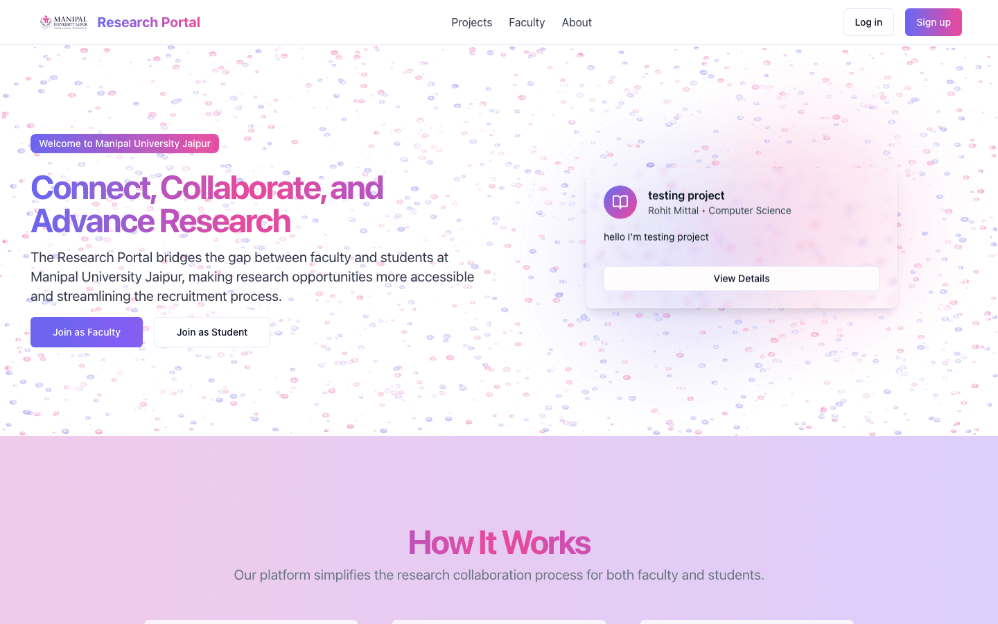 MUJ Research Portal live product preview